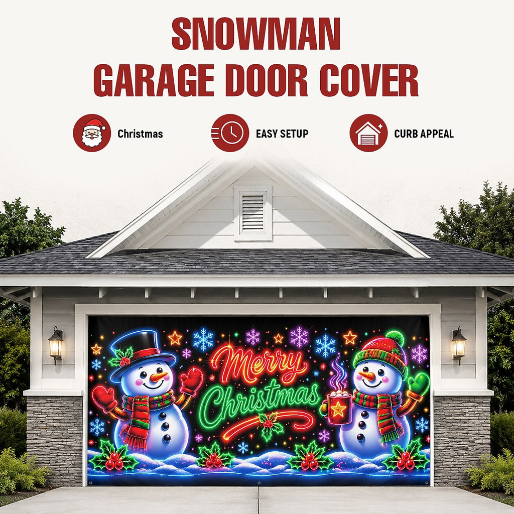 Blacklight Christmas Garage Cover UV Reactive Merry Christmas Snowman