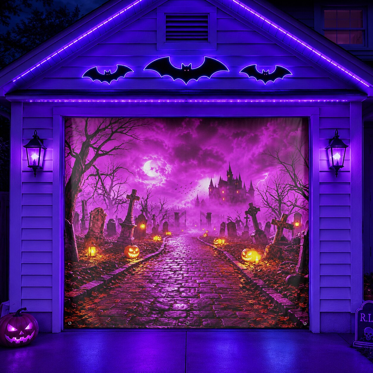 Halloween Haunted Graveyard Garage Door Cover