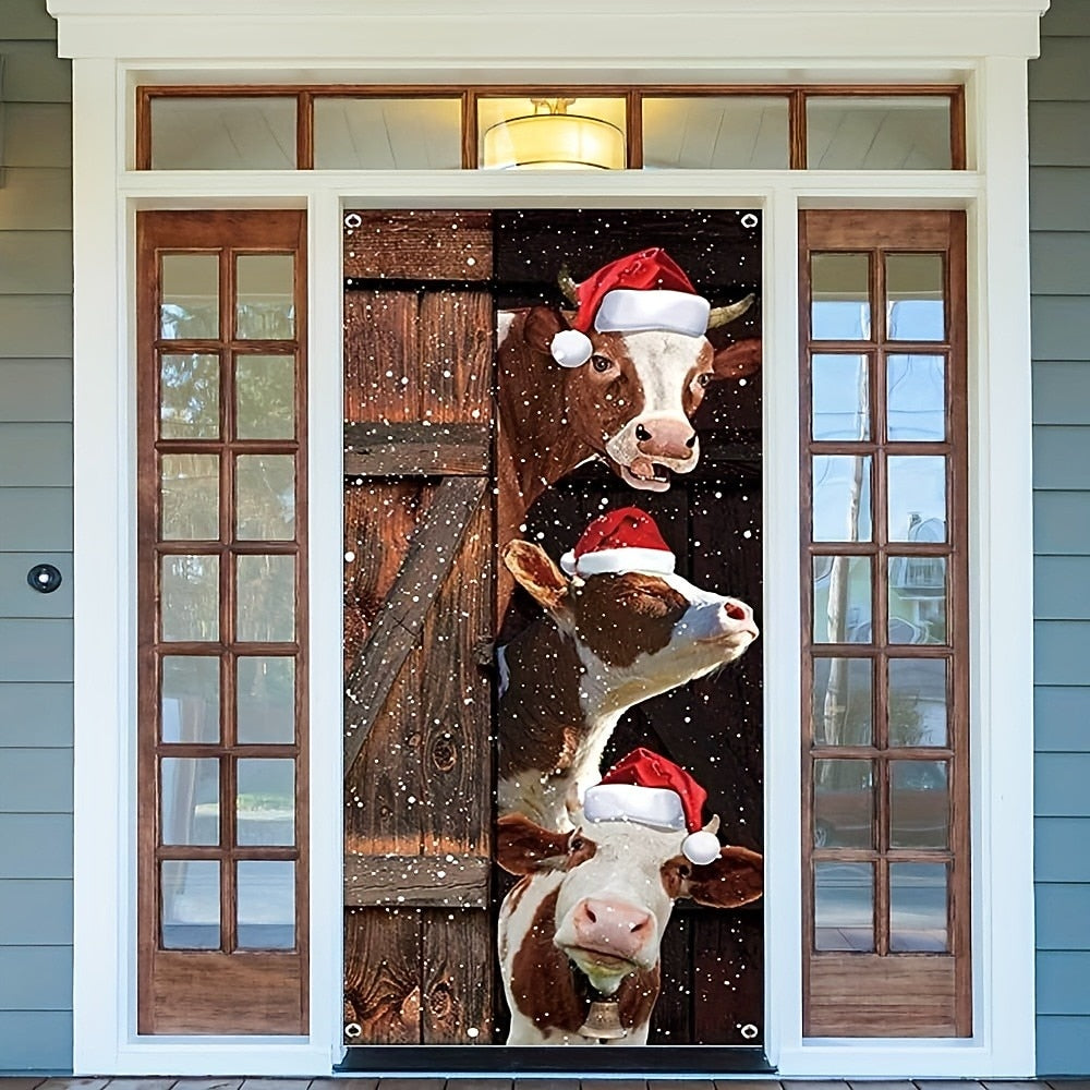 Festive Cow Christmas Door Cover