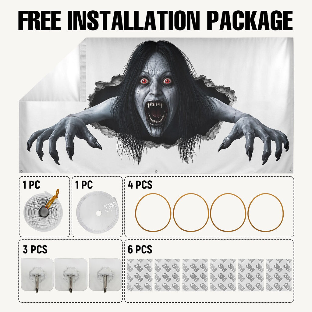 Halloween Creepy Ghost Woman Garage Door Cover