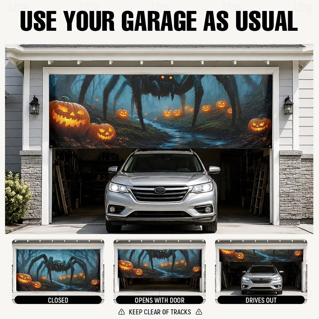 Halloween Garage Door Banner Giant Spider Pumpkin Place