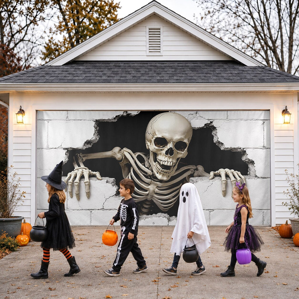 Halloween Skeleton Brick Wall Garage Door Cover
