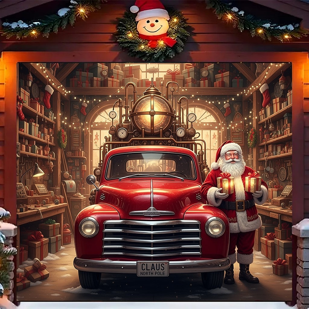 Santa Christmas House Garage Door Cover