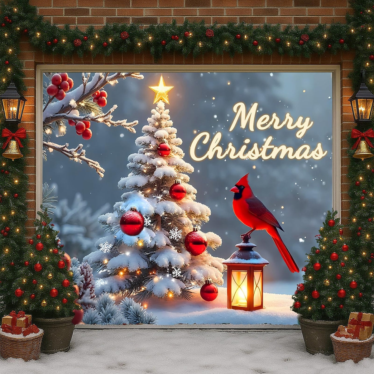 Christmas Cardinal Garage Door Cover