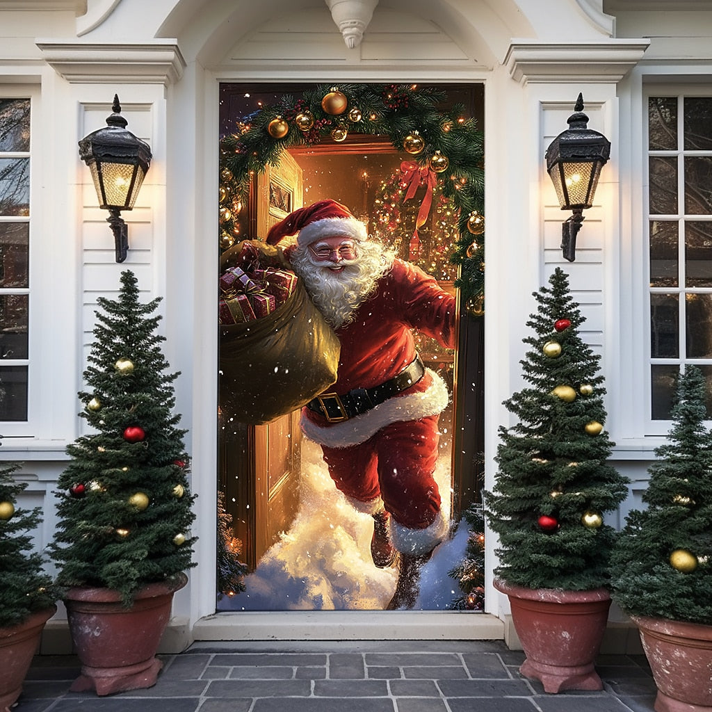 Santa Delivering Gift Christmas Door Cover