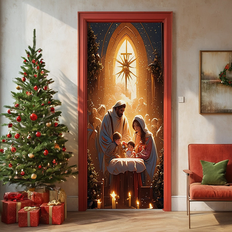 Nativity Scene Christmas Door Cover