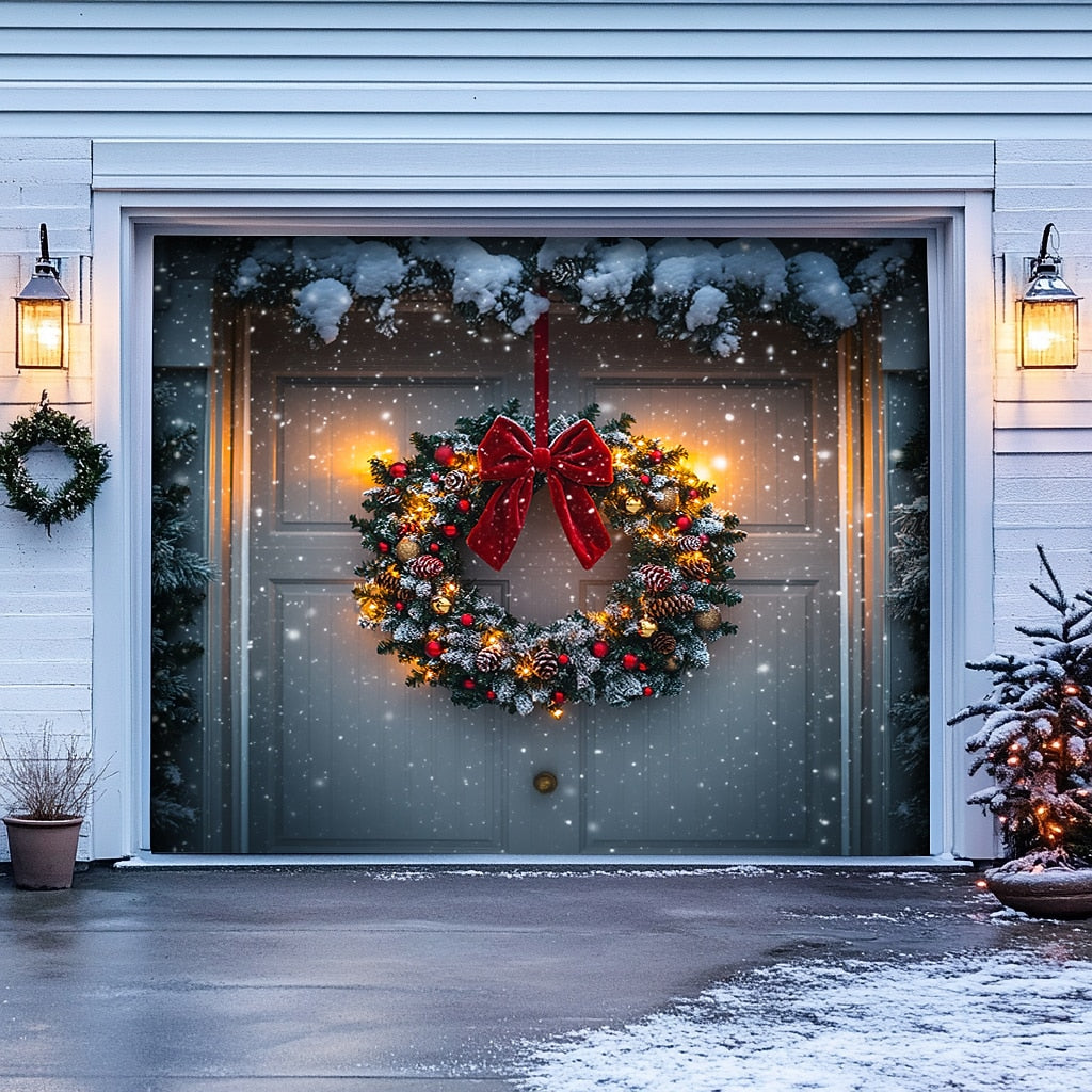 Farmhouse Christmas Scene Garage Door Cover