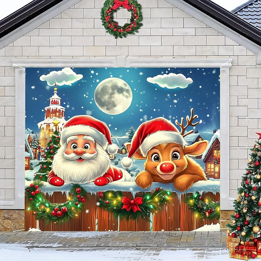 3D Santa & Reindeer Garage Door Cover