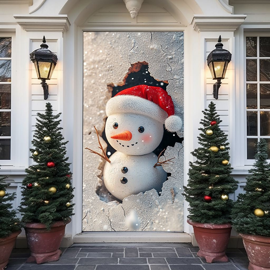 Santa Breaking Through Wall Christmas Door Cover