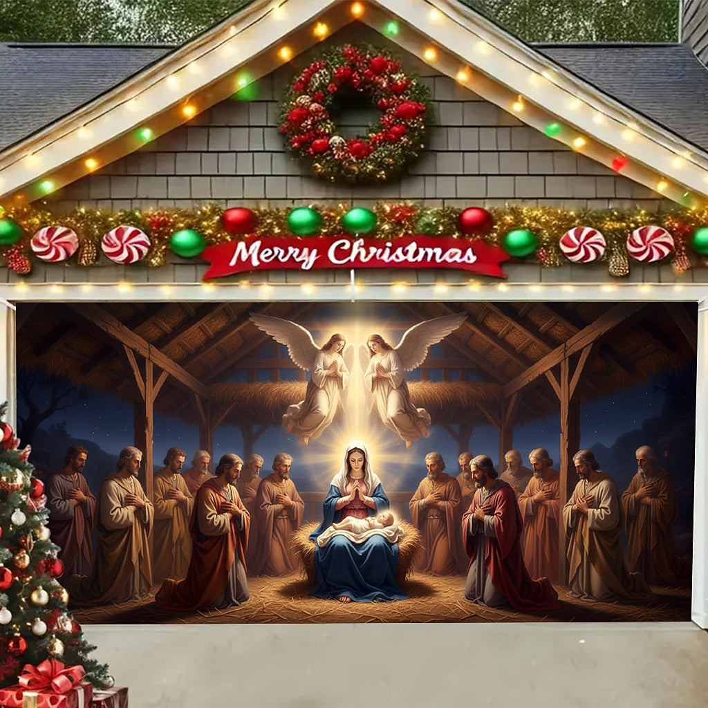 Nativity Scene Garage Door Cover