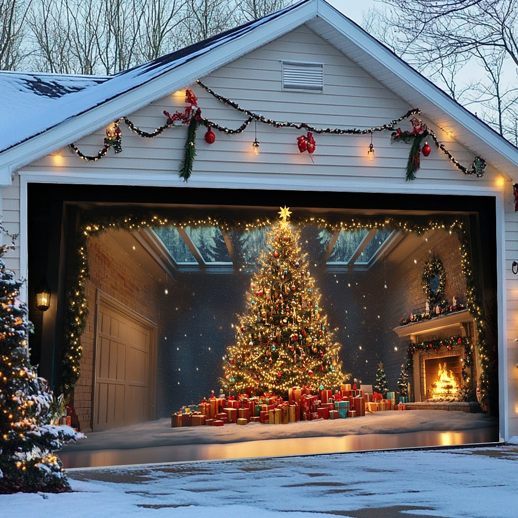 Farmhouse Christmas Tree Garage Door Cover
