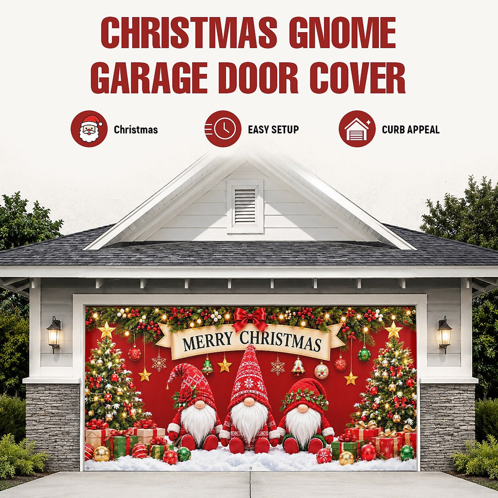 Christmas Garage Cover 3D Gnome & Christmas Tree
