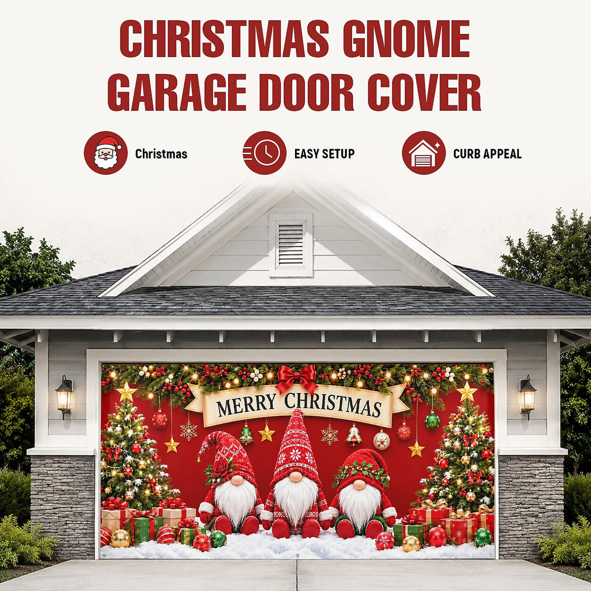 Christmas Garage Cover 3D Gnome & Christmas Tree