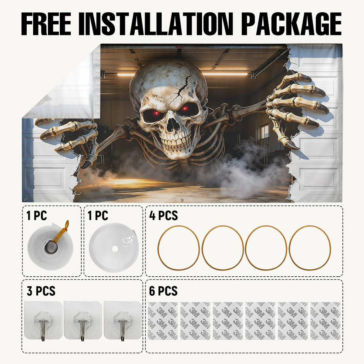 Skeleton Wall Illusion Halloween Garage Door Cover