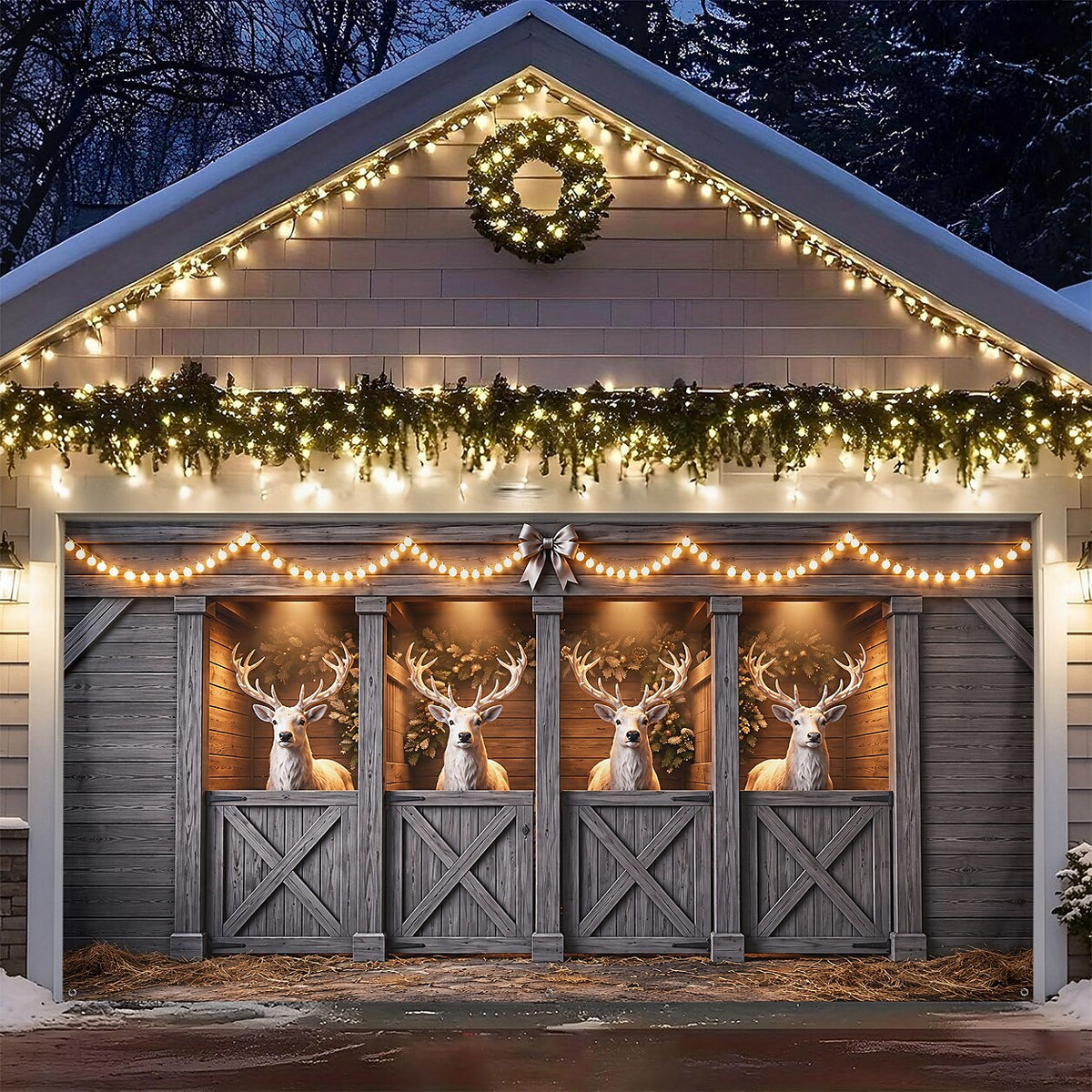 Christmas Garage Cover 3D Reindeer Barn Design