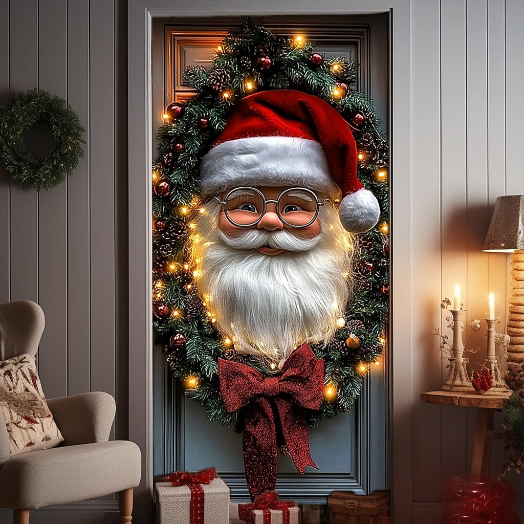 Santa Claus & Garland Christmas Door Cover