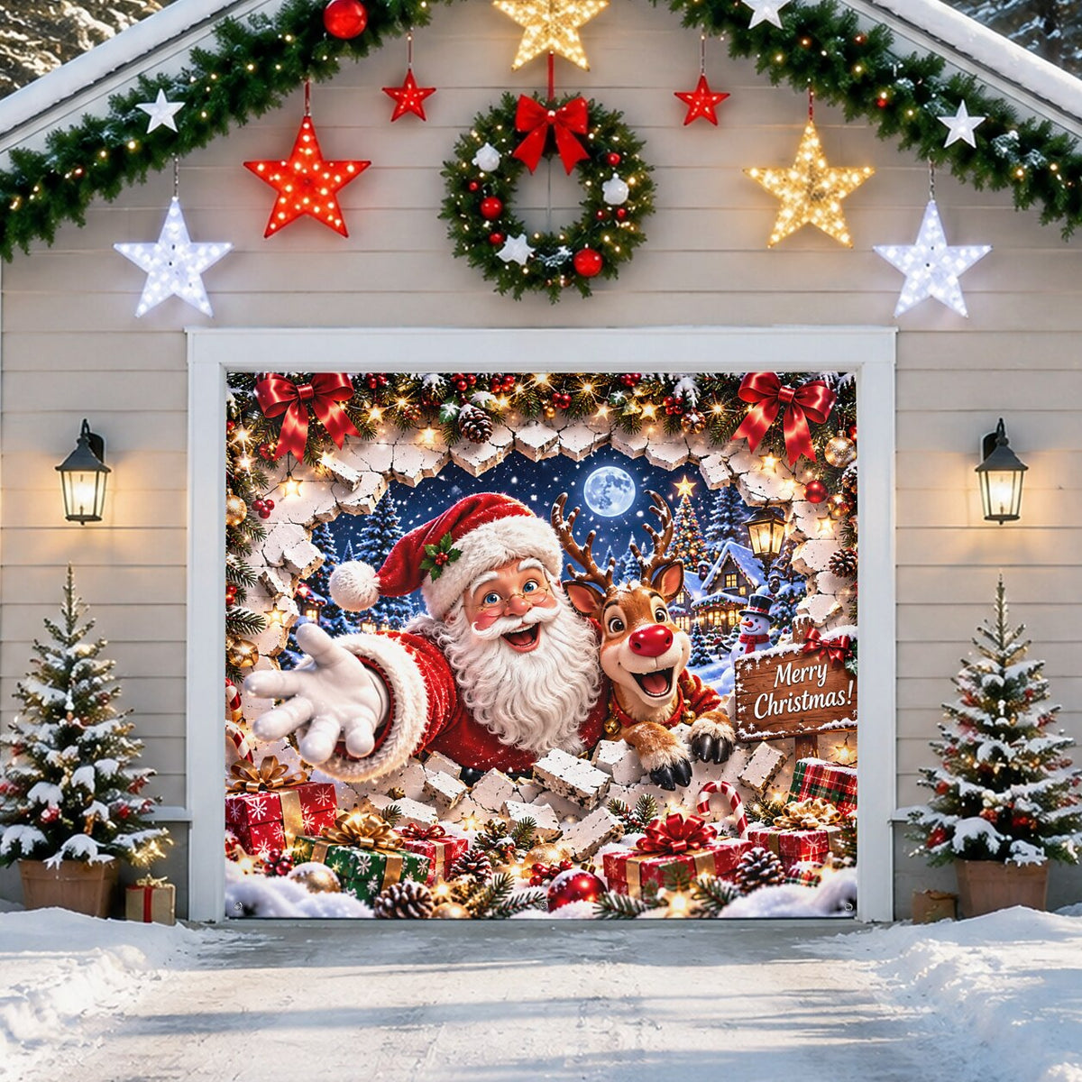 Christmas Garage Door Cover - Snowman Winter Wonderland Design