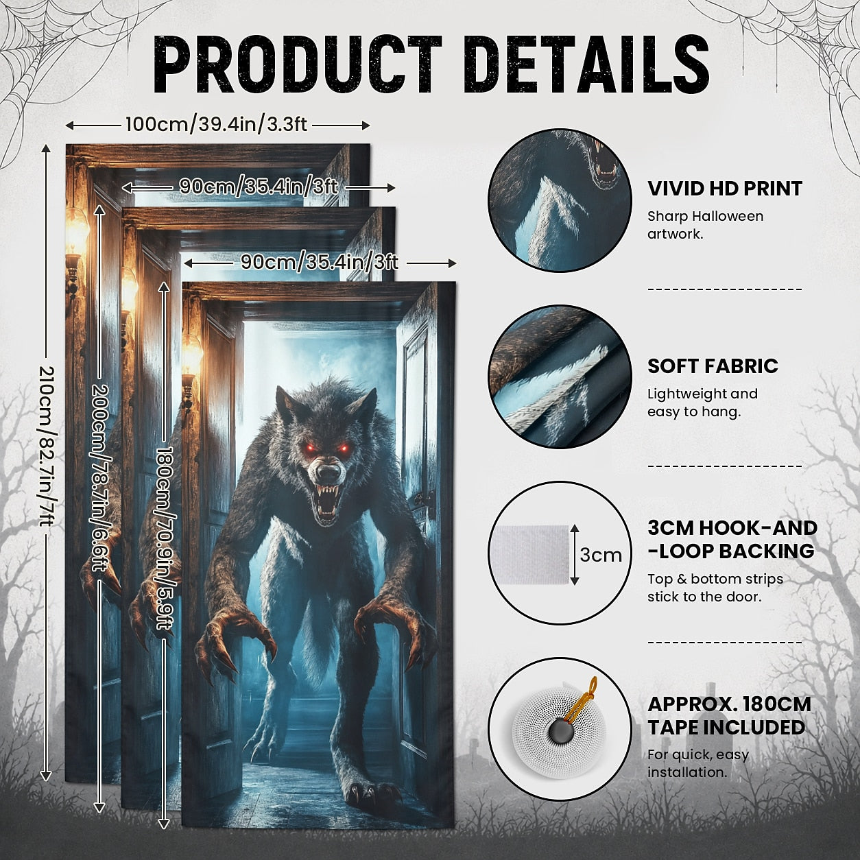Werewolf Wolf Monster 3D Illusion Banner Halloween Door Cover