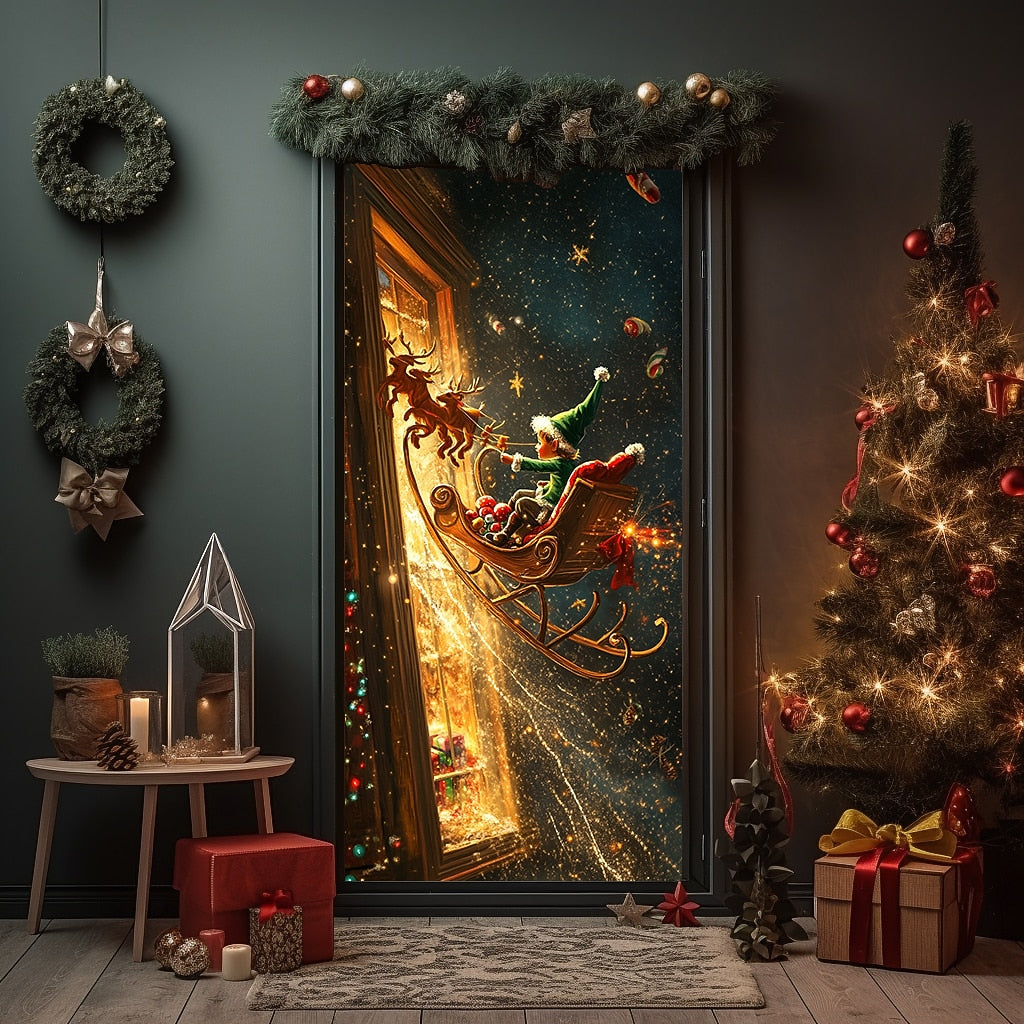 Joy Elf Christmas Door Cover
