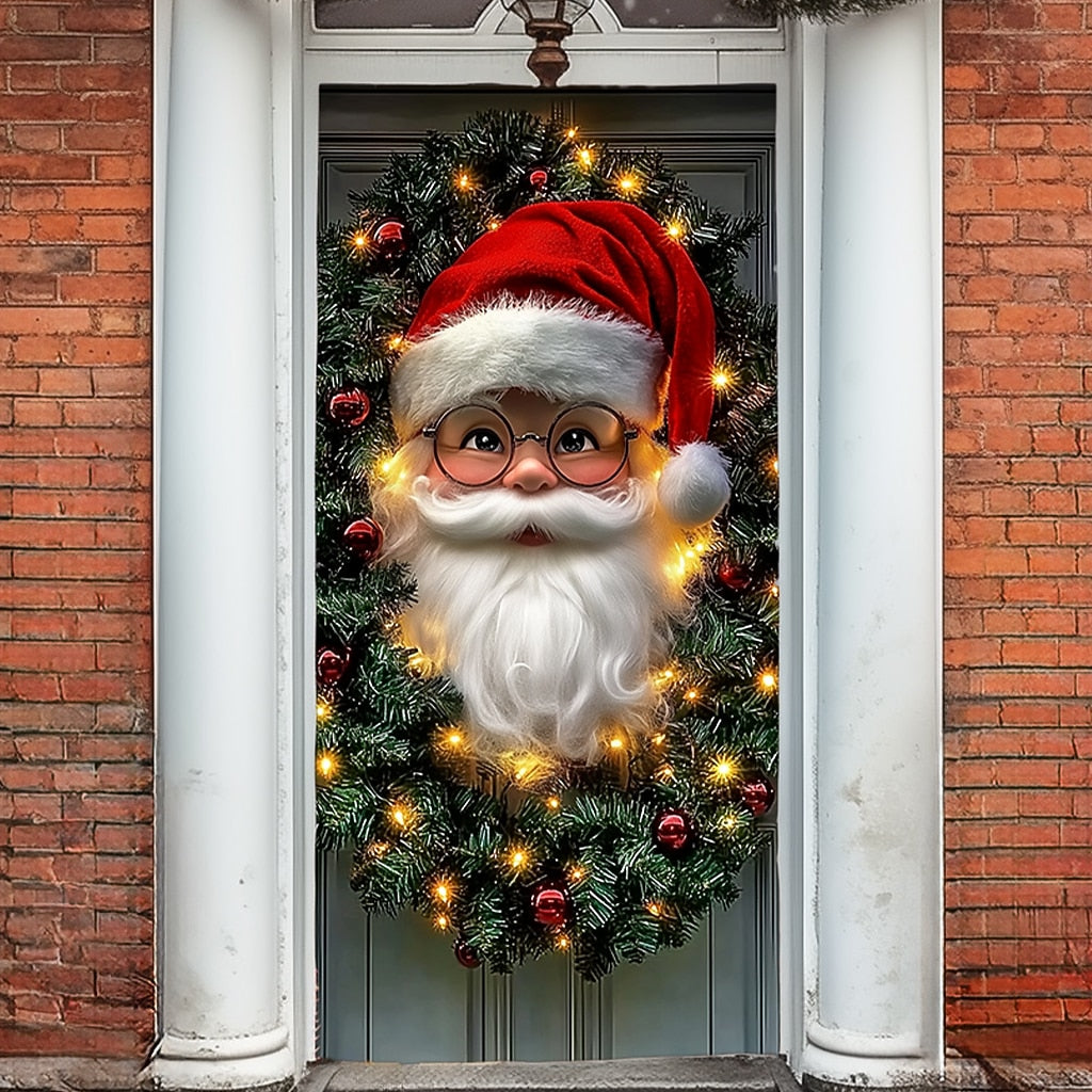 Santa Claus & Garland Christmas Door Cover