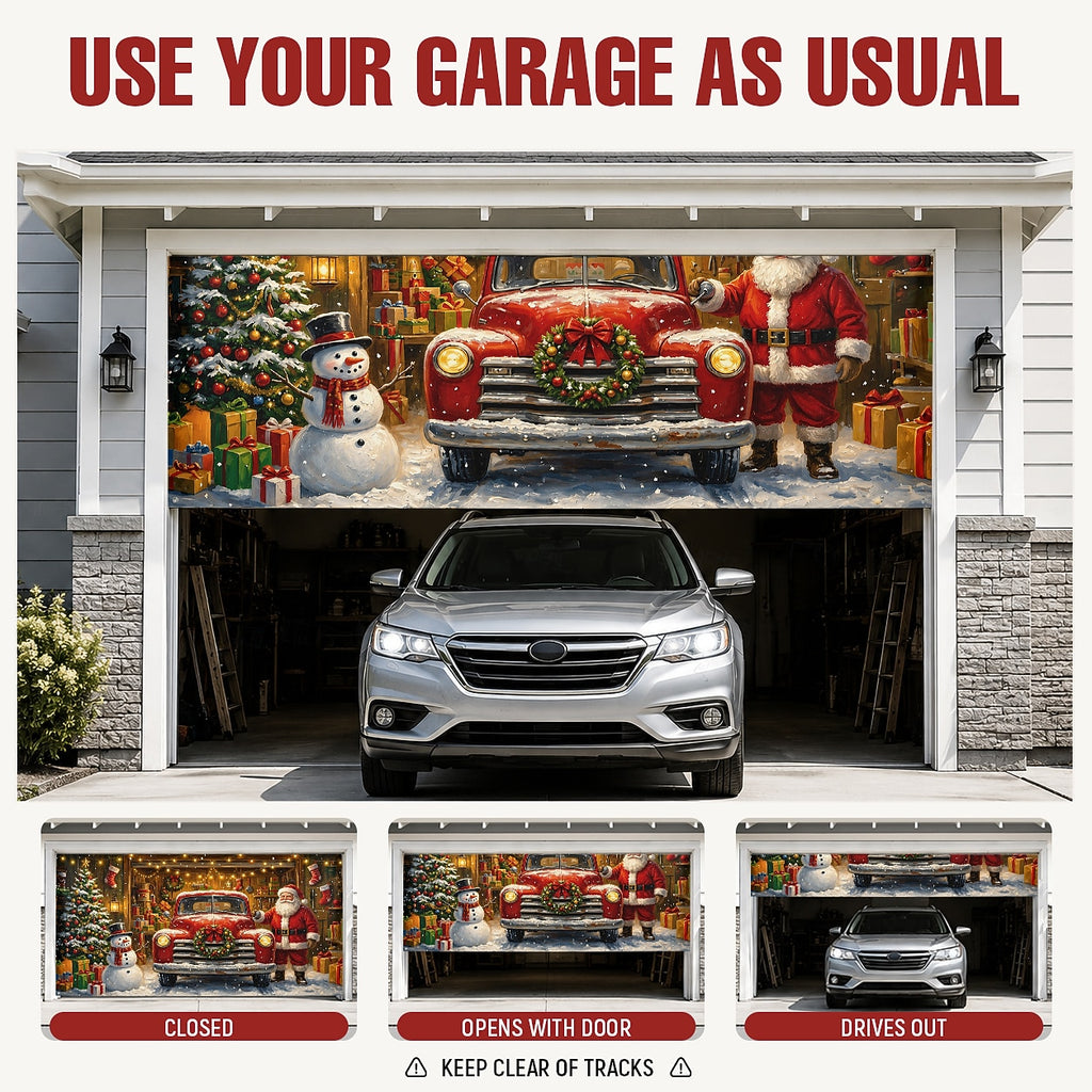 Vintage Red Truck Garage Door Cover