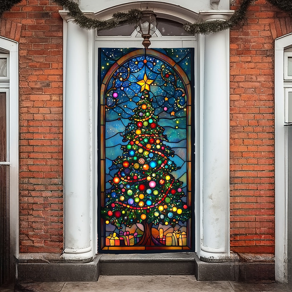 Stained Glass Christmas Tree Christmas Door Cover