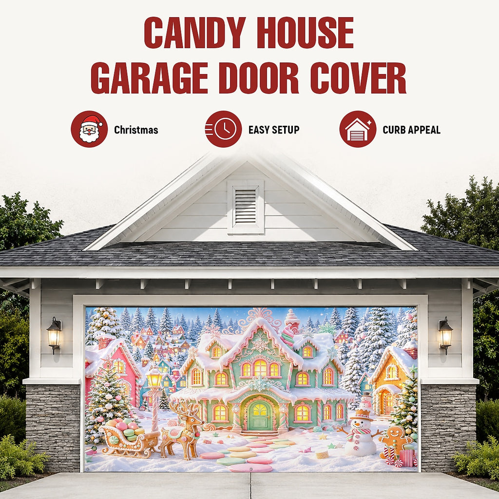 Colorful Gingerbread House Garage Door Cover