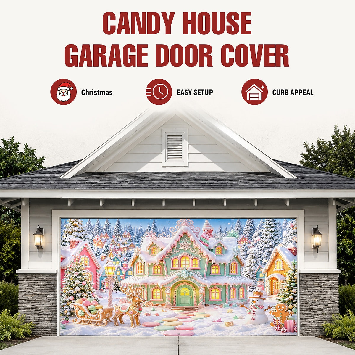 Colorful Gingerbread House Garage Door Cover