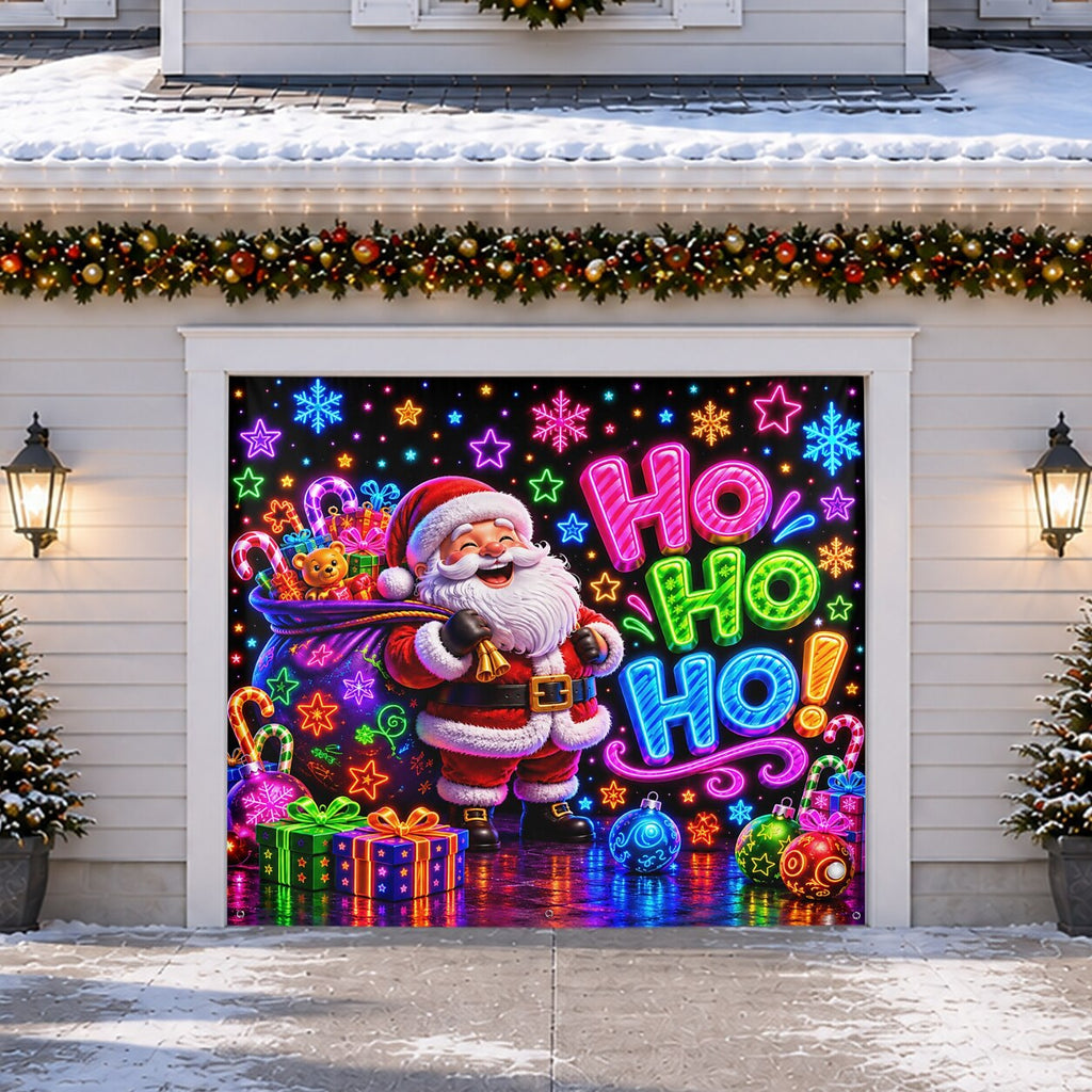 Blacklight Christmas Garage Cover UV Reactive Ho Ho Ho Santa