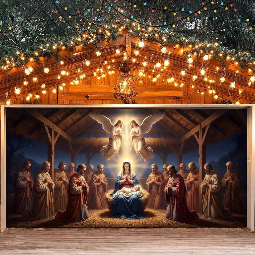 Nativity Scene Garage Door Cover