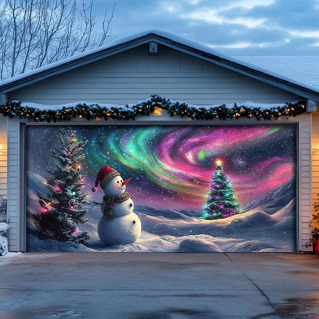 Snowman & Christmas Tree Garage Door Cover