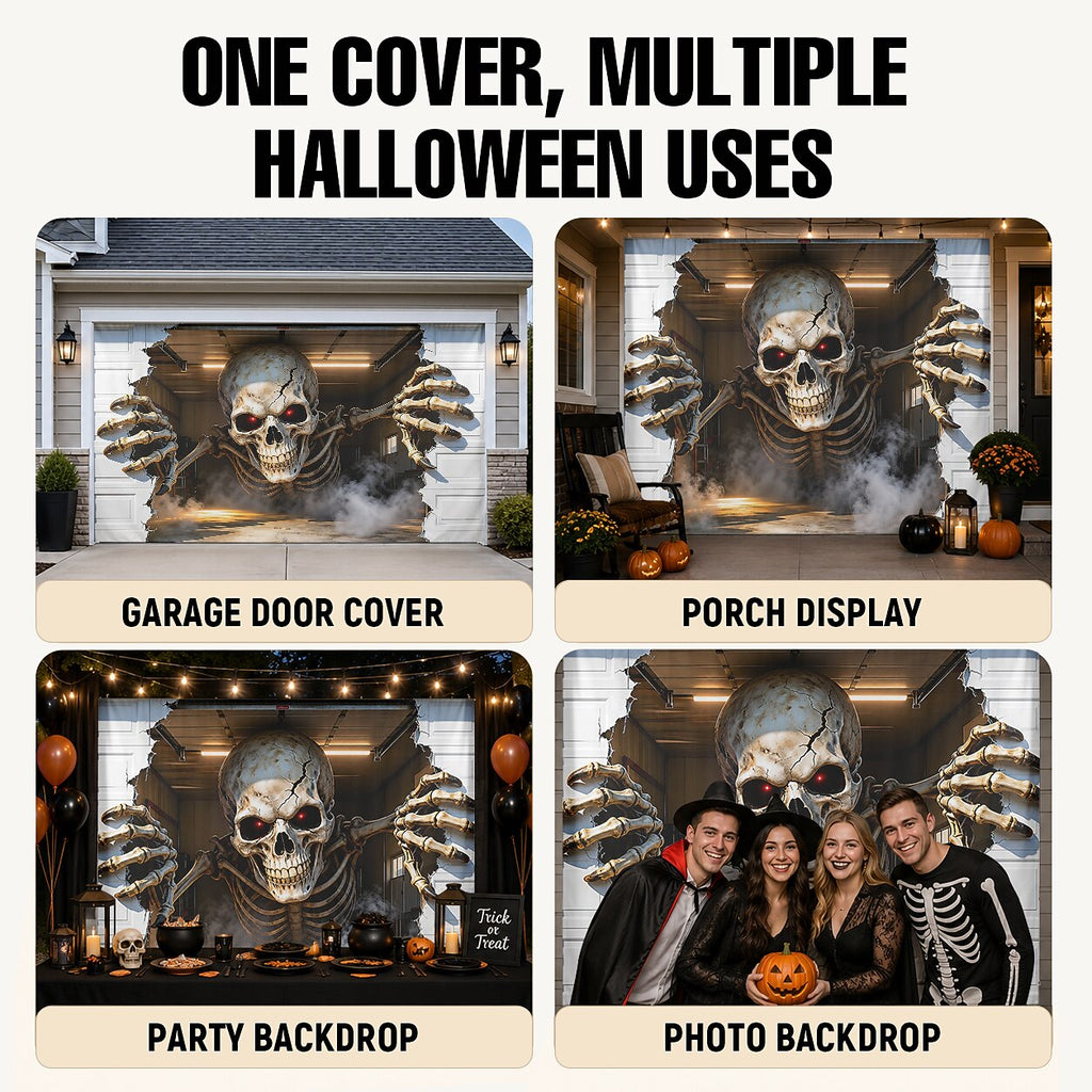 Halloween Skeleton Breaking Wall Garage Door Cover