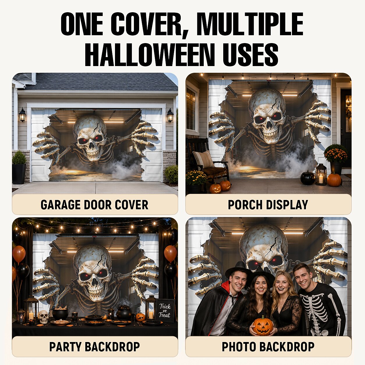 Halloween Skeleton Breaking Wall Garage Door Cover