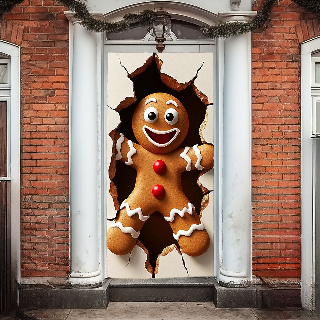 Santa Breaking Through Wall Christmas Door Cover