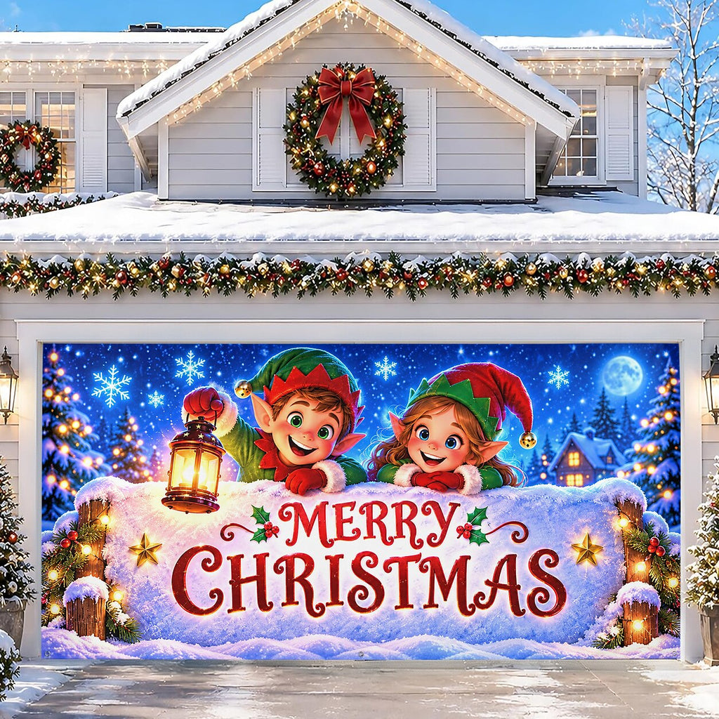 Christmas Garage Cover 3D Merry Christmas Elf