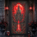 Castle Red Moon Haunted Mansion Banner Halloween Door Cover Creepy Witch