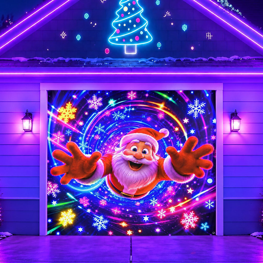 Blacklight Christmas Garage Cover UV Reactive Santa Claus