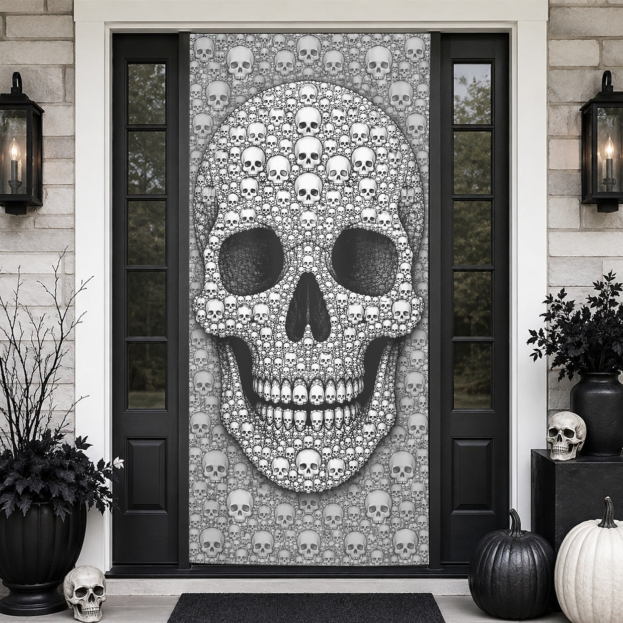 Spooky Door Banner Halloween Door Cover Giant Skull Mosaic Gothic