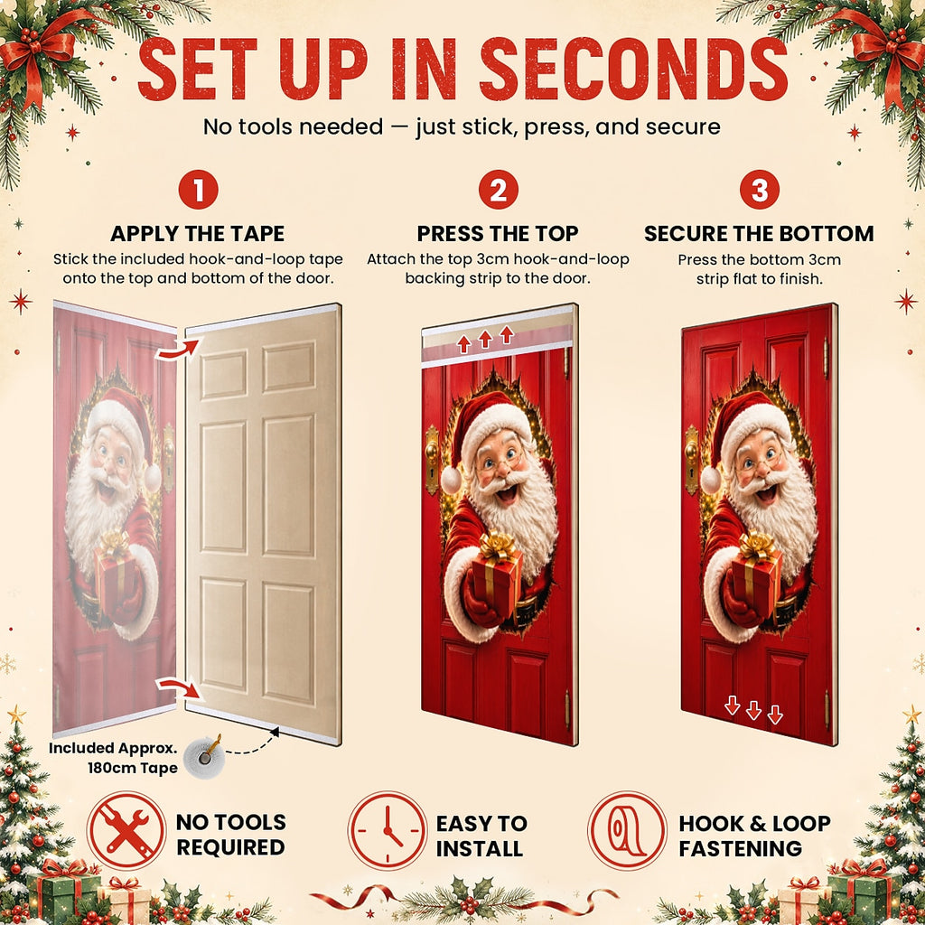 Peeking Santa Claus 3D Illusion Christmas Door Cover