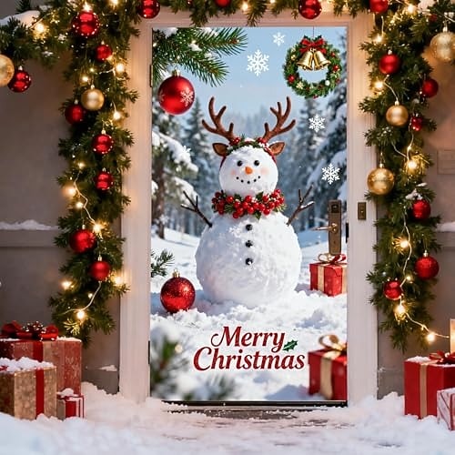 Snowman Christmas Tree & Gift Boxes Christmas Door Cover