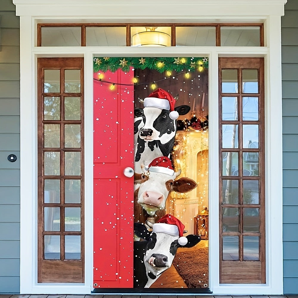Festive Cow Christmas Door Cover