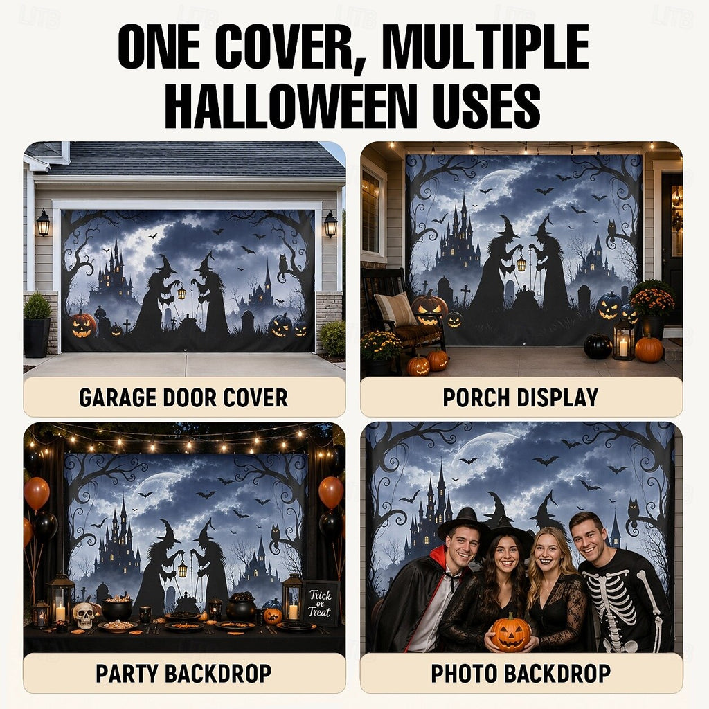 Witch Haunted Room Halloween Garage Door Cover