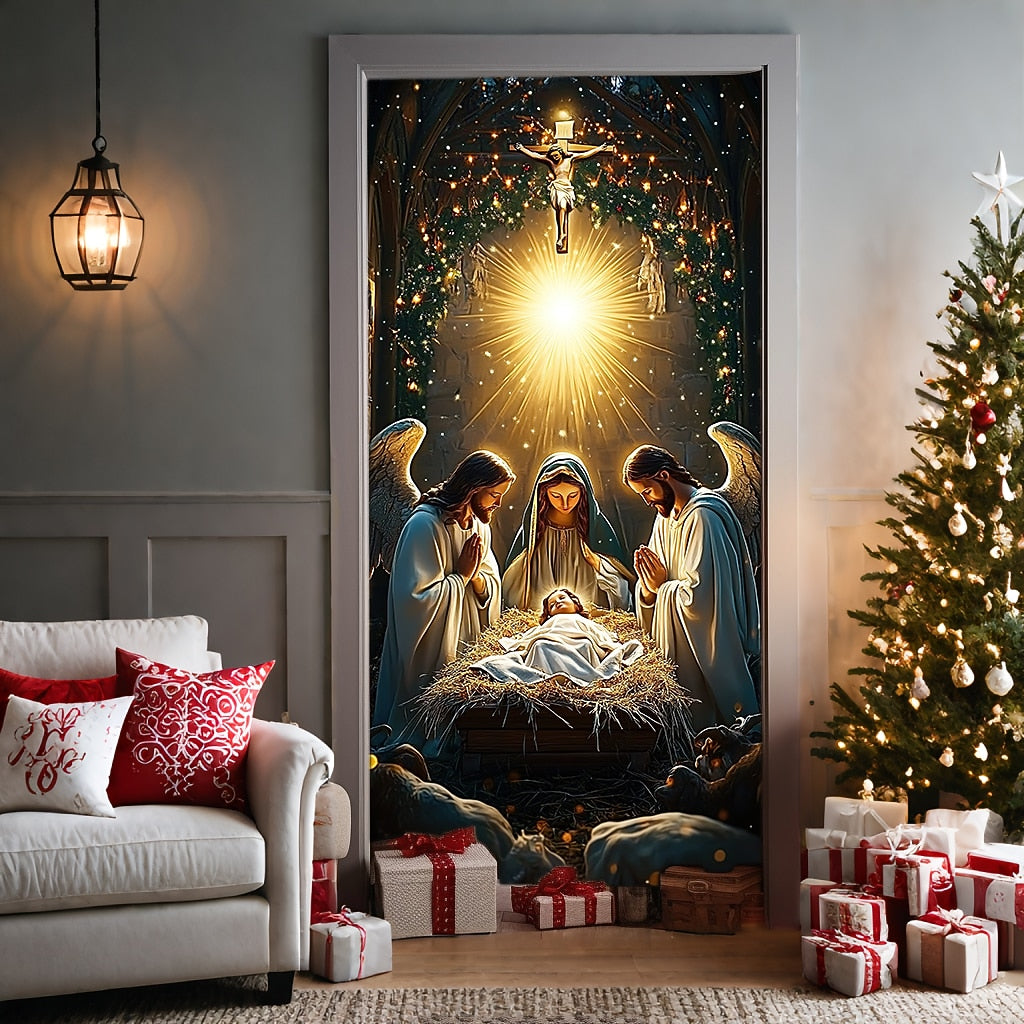 Nativity Scene Christmas Door Cover