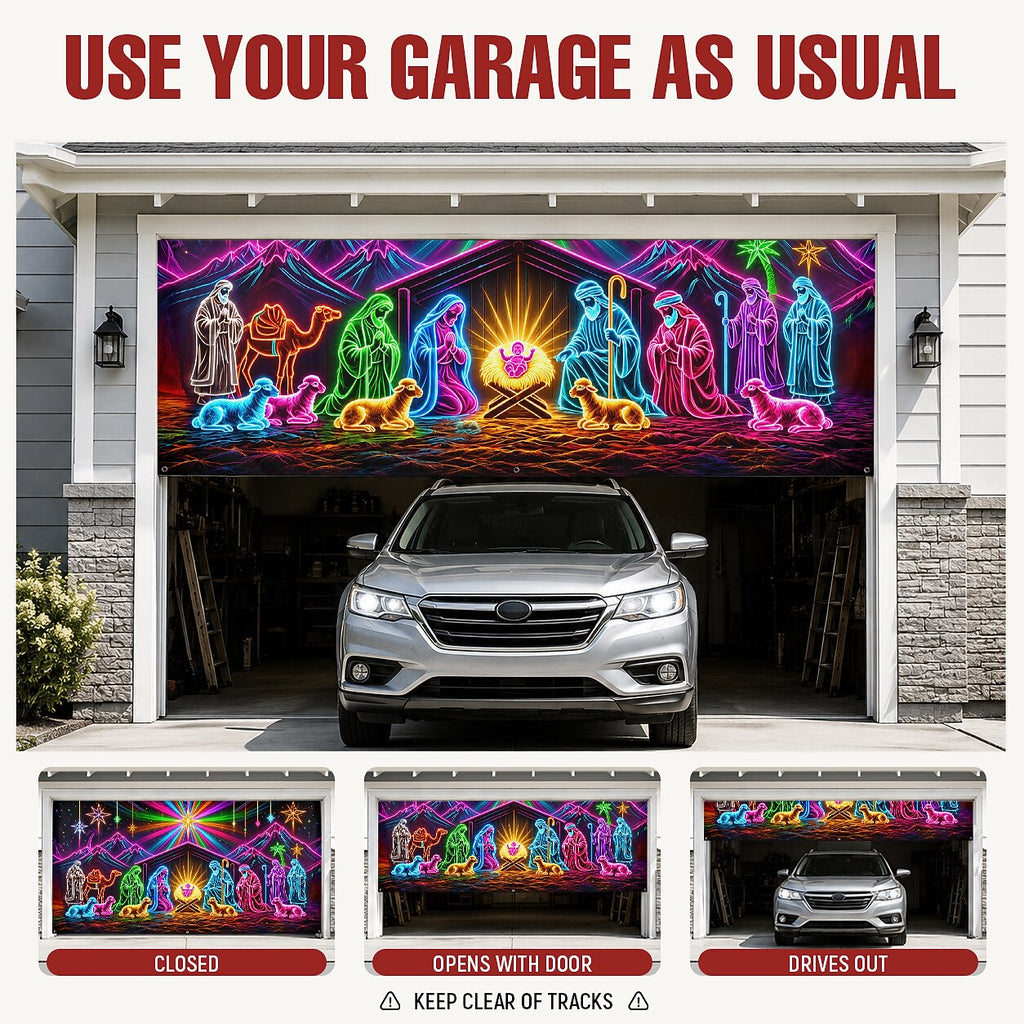 Blacklight Christmas Garage Cover UV Reactive Nativity Scene