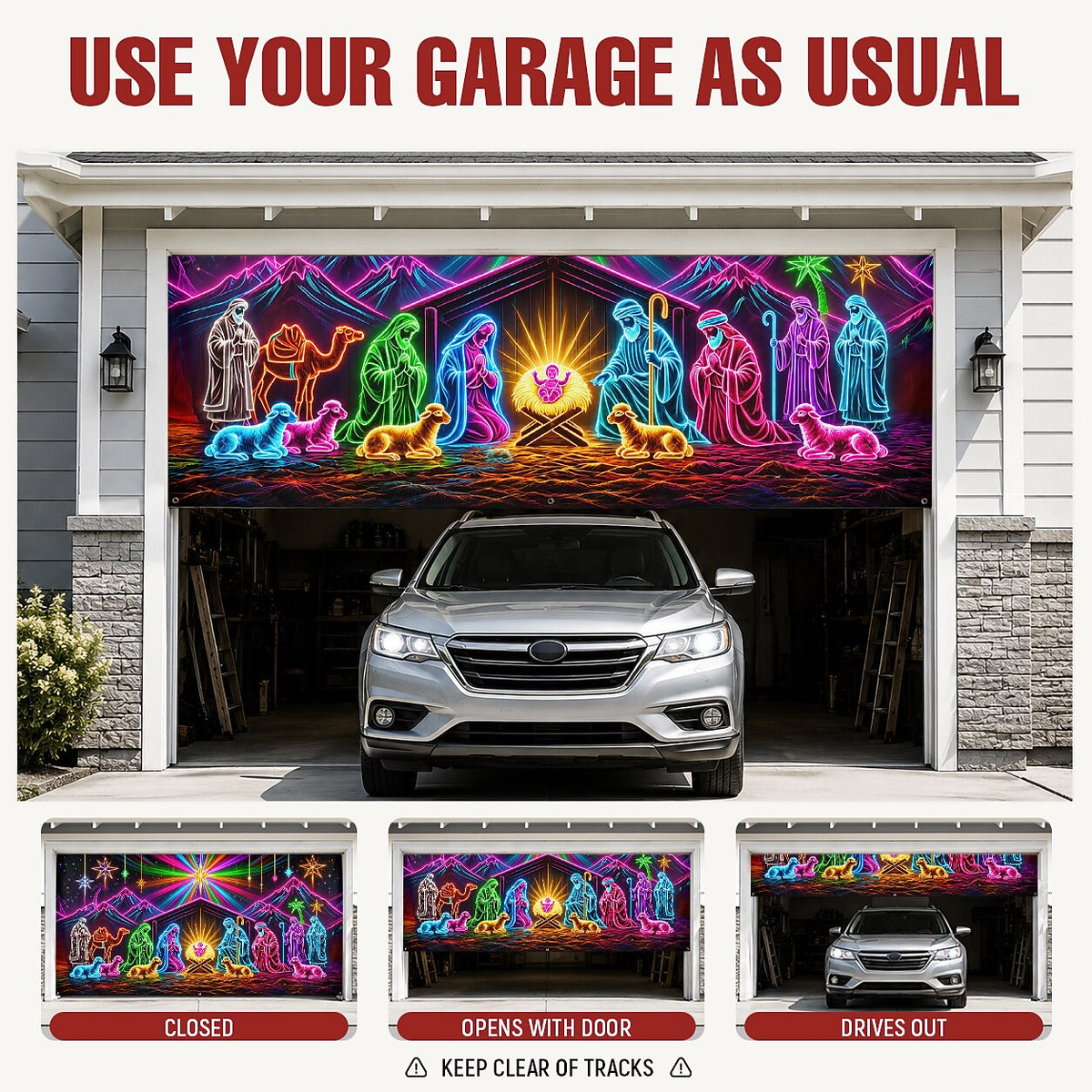 Blacklight Christmas Garage Cover UV Reactive Nativity Scene