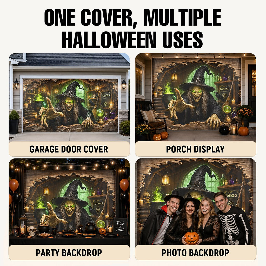 Halloween Witch Cauldron Garage Door Cover