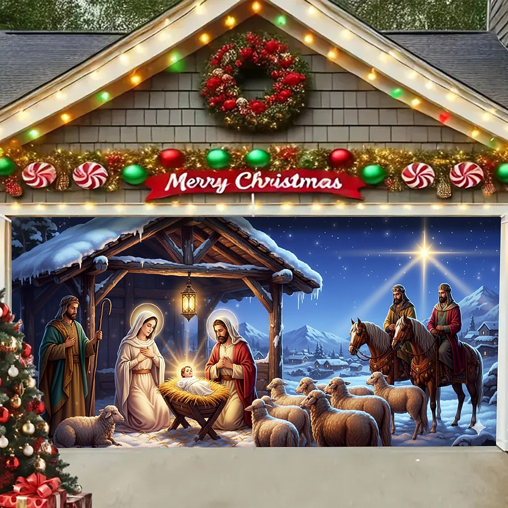 Nativity Christmas Garage Door Cover