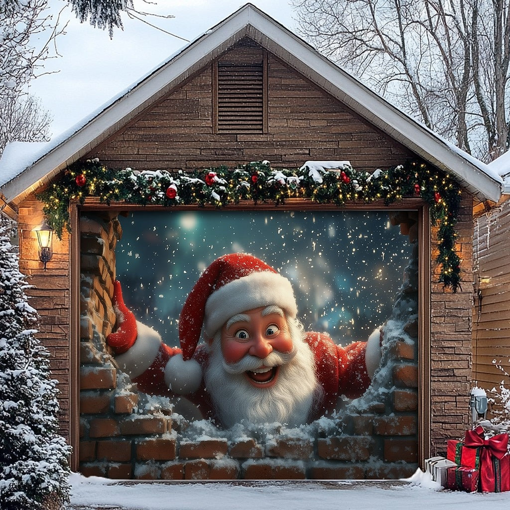 Santa by the Wall Garage Door Cover