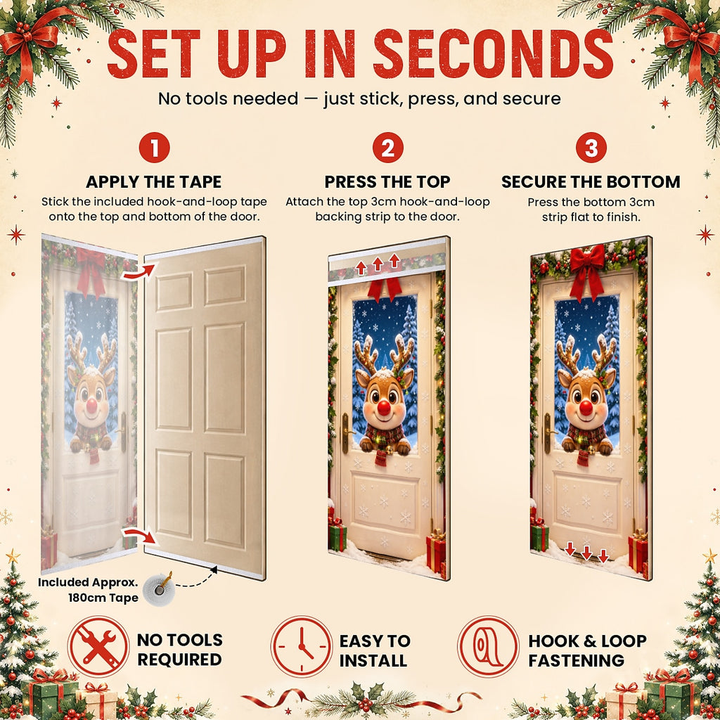 Cute Cartoon Animals Christmas Door Cover