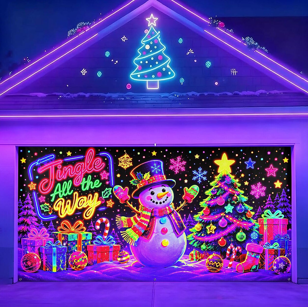 Blacklight Christmas Garage Cover UV Reactive Snowman